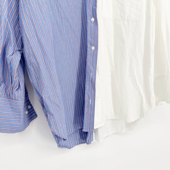 Mango MNG Pinstripe Color Block Oversized Shirt Button Down Blue White Women's S - Picture 6 of 10